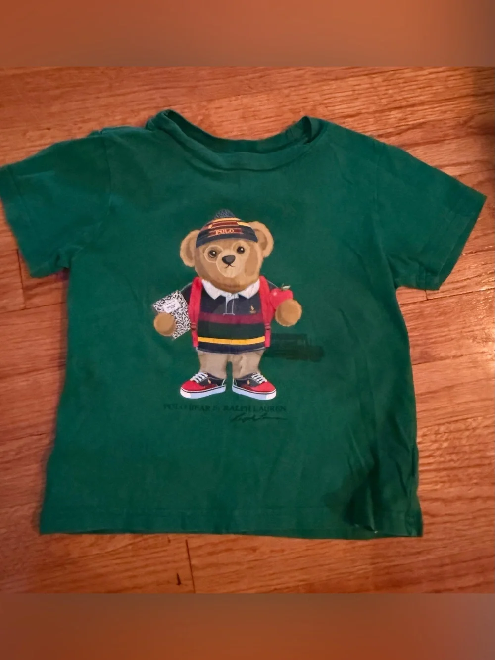 Polo Ralph Lauren T Shirt Kids Youth Toddler 3T Green Polo Bear School Days